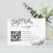 Elegant Purple Floral Wedding Website QR Code 出欠カード (スタンド正面)