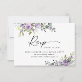Elegant Purple Floral Wedding Website QR Code 出欠カード (正面)