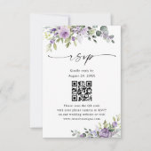 Elegant Purple Floral Wedding Website QR Code 出欠カード (正面)
