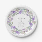 Elegant Purple Floral Wreath Wedding ペーパープレート (正面)