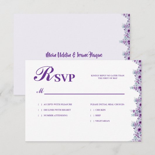 Elegant purple flower 出欠カード (正面/裏面)