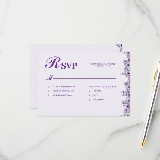 Elegant purple flower 出欠カード (正面/裏面インサイチュ)