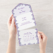 Elegant purple flower Wedding オールインワン招待状 (貼ってはがせる)
