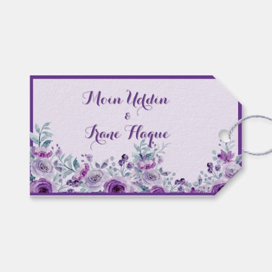 Elegant purple flower Wedding ギフトタグ (正面(横))