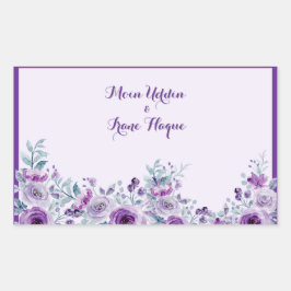 Elegant purple flower Wedding 長方形シール