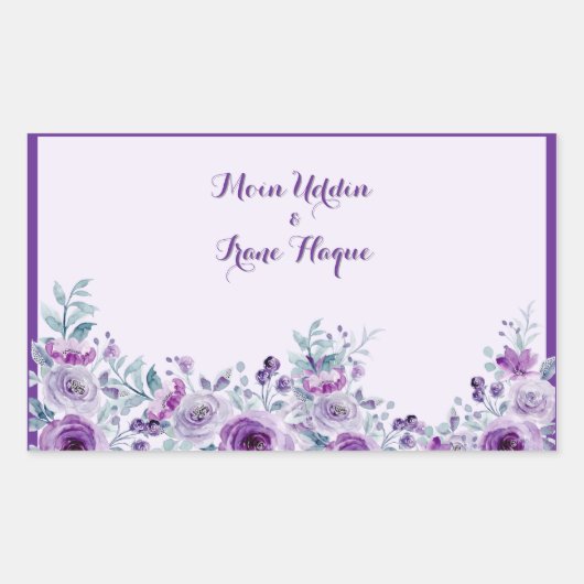 Elegant purple flower Wedding 長方形シール (正面)