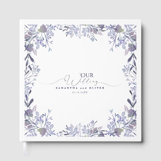 Elegant Purple Flower Wedding Guest Book ゲストブック (正面)