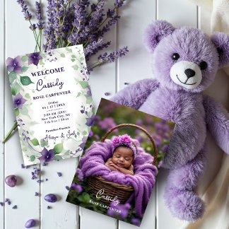  Elegant Purple Garland Flowers Photo Birth Baby 案内状