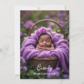  Elegant Purple Garland Flowers Photo Birth Baby 案内状 (裏面)
