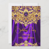 Elegant Purple gems Gold Lace Damask Birthday 招待状 (正面)