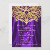 Elegant Purple gems Gold Lace Damask Birthday 招待状 (裏面)