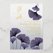 Elegant Purple Ginkgo Foliage Wedding  Invitation 箔招待状 (正面)
