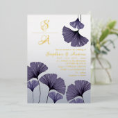 Elegant Purple Ginkgo Foliage Wedding  Invitation 箔招待状 (立ち正面)