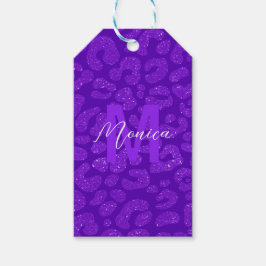 Elegant Purple Glitter Monogram Script Name ギフトタグ
