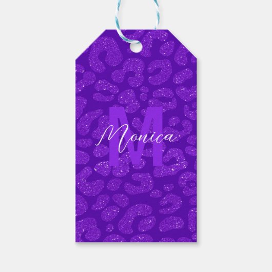 Elegant Purple Glitter Monogram Script Name ギフトタグ (正面)