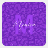 Elegant Purple Glitter Monogram Script Name スクエアシール (正面)
