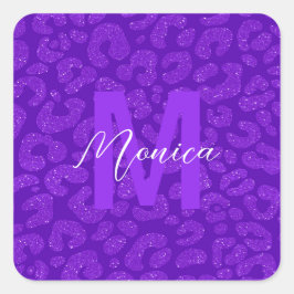 Elegant Purple Glitter Monogram Script Name スクエアシール