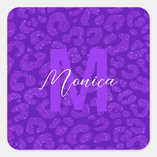 Elegant Purple Glitter Monogram Script Name スクエアシール (正面)