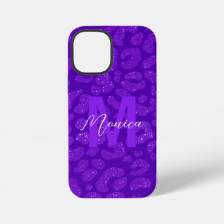 Elegant Purple Glitter Monogram Script Name iPhone 12 Miniケース