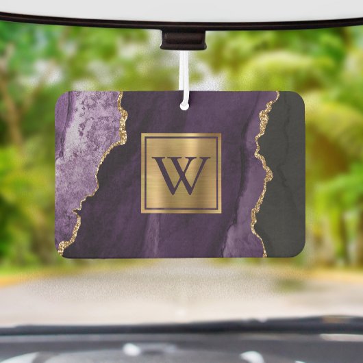 Elegant Purple Gold Agate Monogram カーエアーフレッシュナー