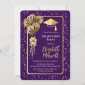 Elegant Purple Gold Balloons Graduation Party 招待状 (正面)