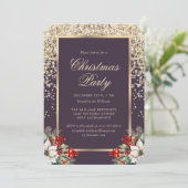 Elegant Purple Gold Botanical Christmas Party 招待状 (スタンド正面)