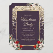 Elegant Purple Gold Botanical Christmas Party 招待状 (正面/裏面)
