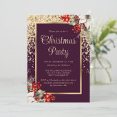 Elegant Purple Gold Botanical Christmas Party 招待状 (スタンド正面)