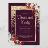 Elegant Purple Gold Botanical Christmas Party 招待状 (正面/裏面)