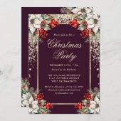 Elegant Purple Gold Botanical Christmas Party 招待状 (正面/裏面)
