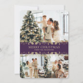 Elegant Purple Gold Botanical Photo Christmas Card シーズンカード (正面)