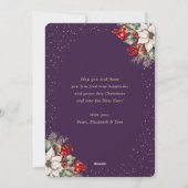 Elegant Purple Gold Botanical Photo Christmas Card シーズンカード (裏面)
