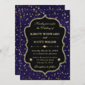 Elegant Purple & Gold Celestial Starry Wedding 招待状 (正面/裏面)