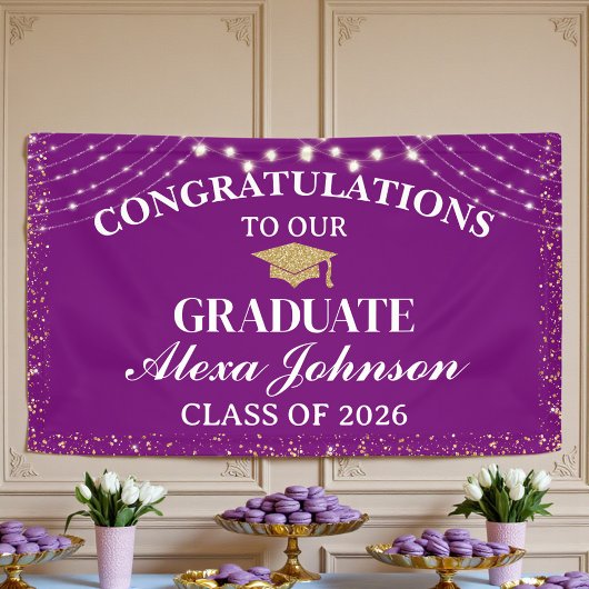 Elegant Purple & Gold Class Of 2026 Graduation 横断幕