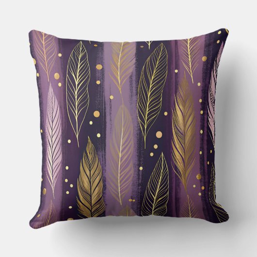 Elegant Purple Gold Feather Boho  クッション (裏面)