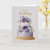 Elegant Purple & Gold Floral Birthday Cake カード (黄色い花)