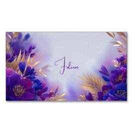Elegant Purple Gold Floral Watercolor マグネット名刺