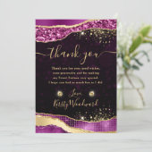 Elegant Purple & Gold Glitter Glam Tears Sweet 16 サンキューカード (スタンド正面)