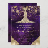 Elegant Purple Gold Gown Bridal Shower 招待状 (正面/裏面)