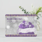 Elegant Purple Gold Holly Christmas Presents シーズンカード (スタンド正面)