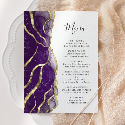 Elegant Purple Gold Ink Wedding Menu メニュー