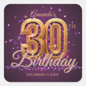 Elegant Purple Gold Jewel 30th Birthday Party スクエアシール (正面)