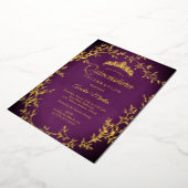 Elegant Purple Gold Leaf Wreath Quinceanera 箔招待状 (回転した状態)
