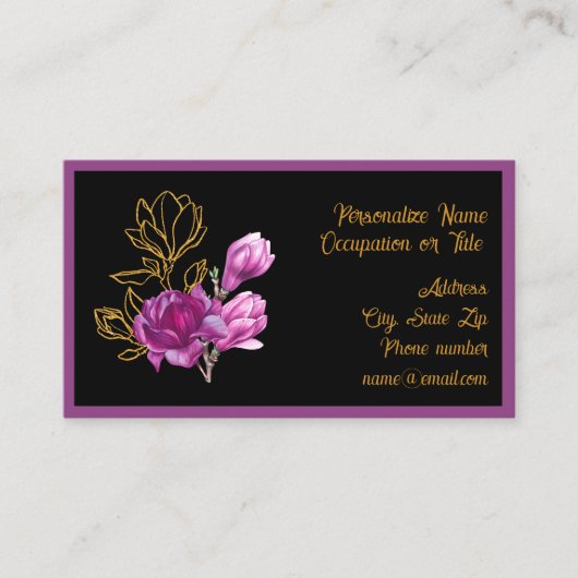 Elegant Purple Gold Magnolia Flower 名刺 (正面)