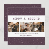 Elegant Purple Gold Merry and Married Christmas シーズンカード (正面/裏面)
