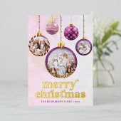 Elegant Purple & Gold Ornament Photo Christmas  箔シーズンカード (立ち正面)