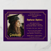 Elegant Purple & Gold Photo Graduation Party  箔招待状 (正面)