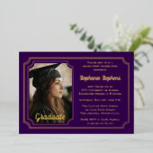 Elegant Purple & Gold Photo Graduation Party  箔招待状 (立ち正面)