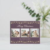 Elegant Purple Gold Photo Merry Christmas シーズンポストカード (スタンド正面)