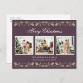 Elegant Purple Gold Photo Merry Christmas シーズンポストカード (正面/裏面)